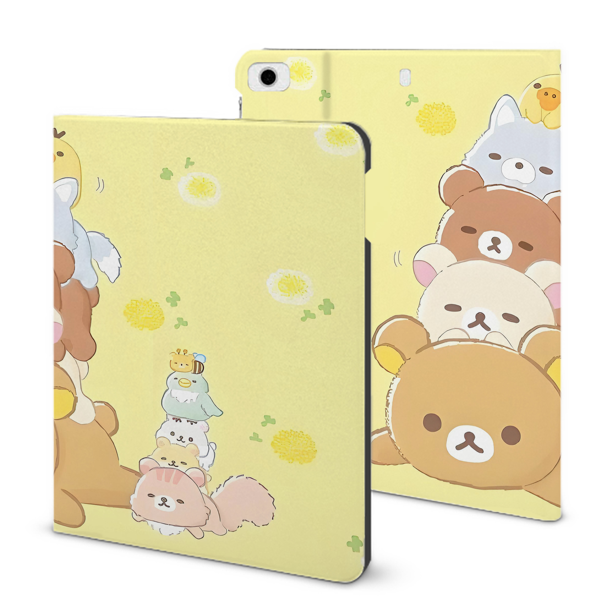 （画像用） リラックマ リラックマ キイロイトリ Rilakkuma Korilakkuma Kiiroitori IPad ケース ブック型 PUレザー TPU 耐衝撃 軽量 薄型 ペン収納なし 全面保護 IPad 各モデル対応